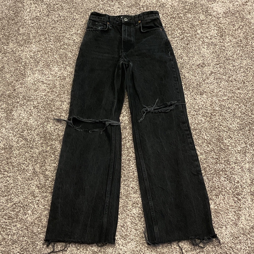 Zara Black Distressed Flare Jeans, Size 2